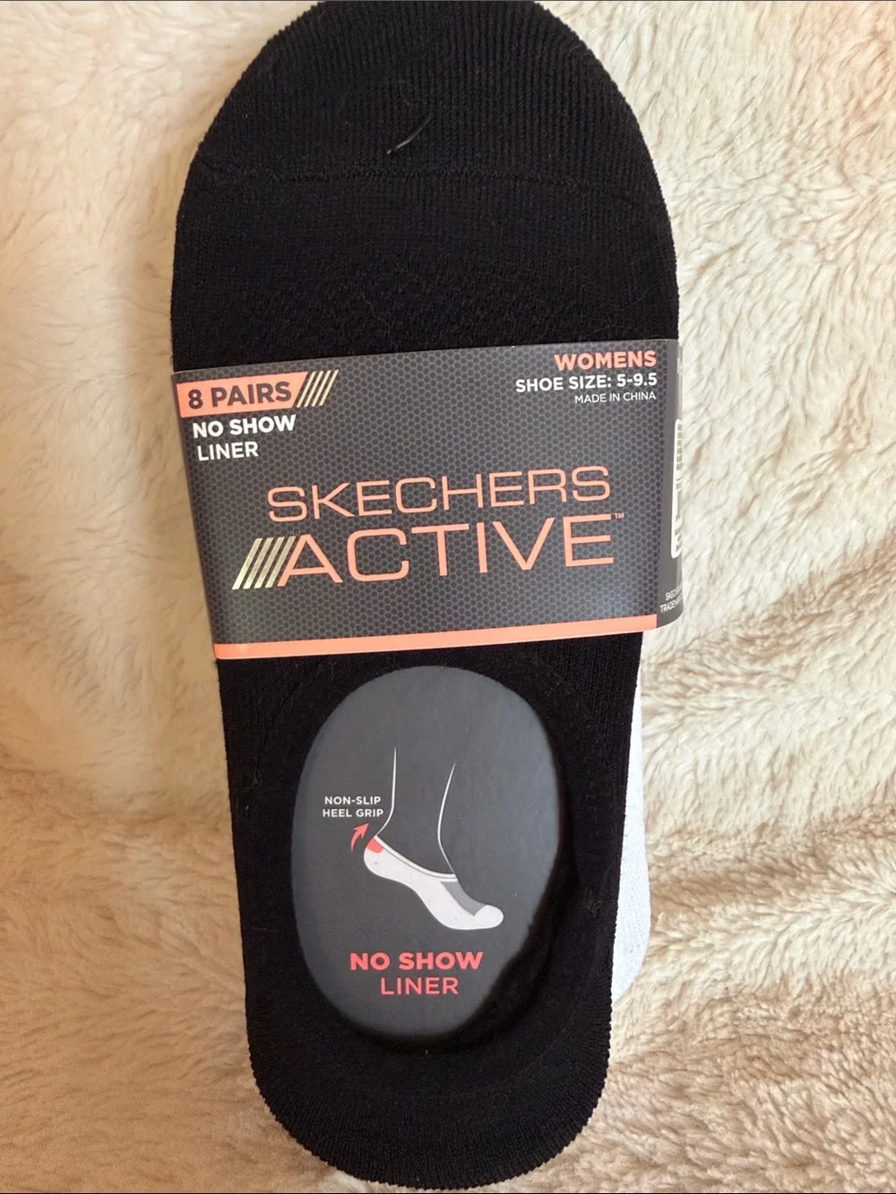 Skechers Active Womens No‎ Show Liner Socks 8 Pairs Black White Size 5-9.5